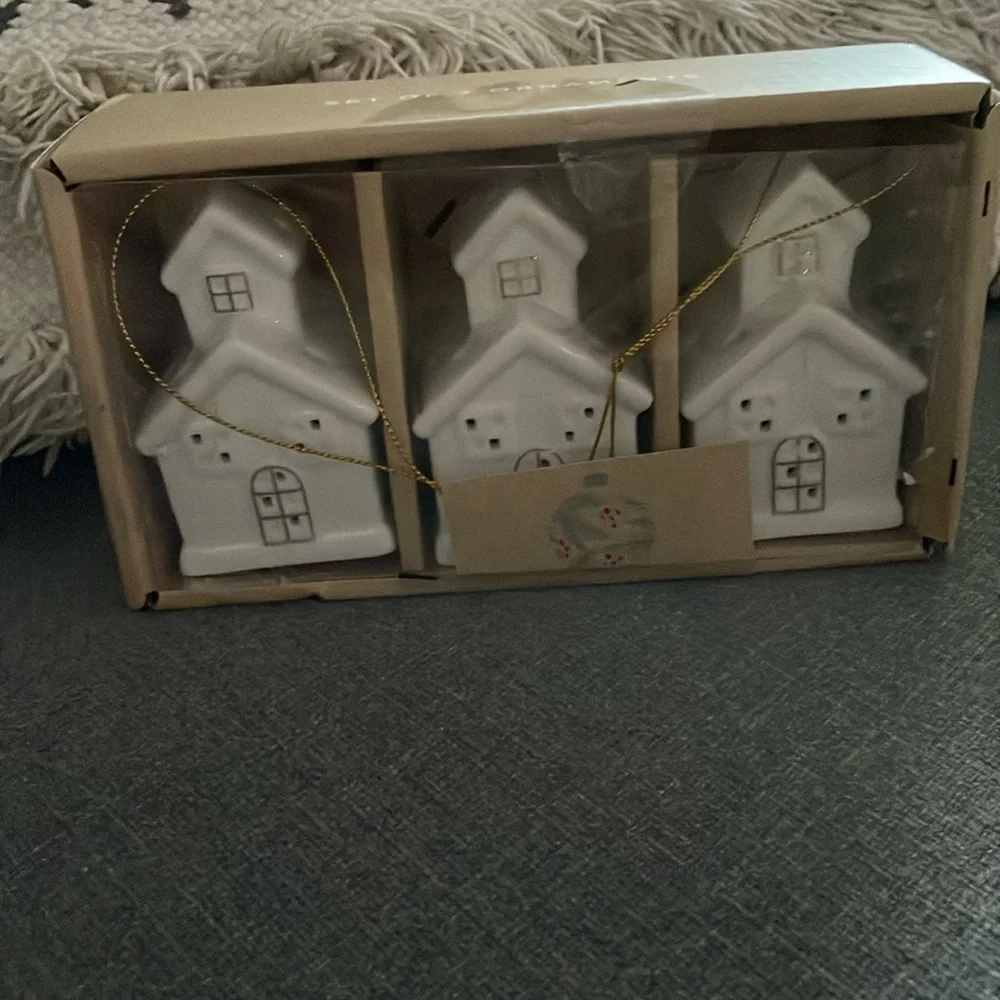 Tidings and Joy Ceramic Miniature House Set of 3 ornaments